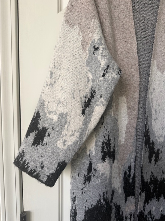 Promesa Abstract Mountain Long Open-Front Sweater Cardigan Coat S/M - Picture 3 of 10